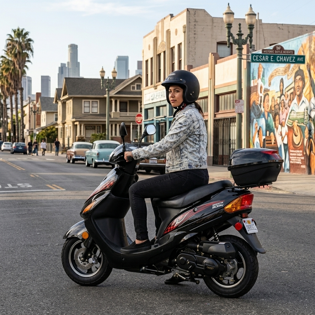 50cc scooter on Cesar E. Chavez Ave Historic Boyle Heights