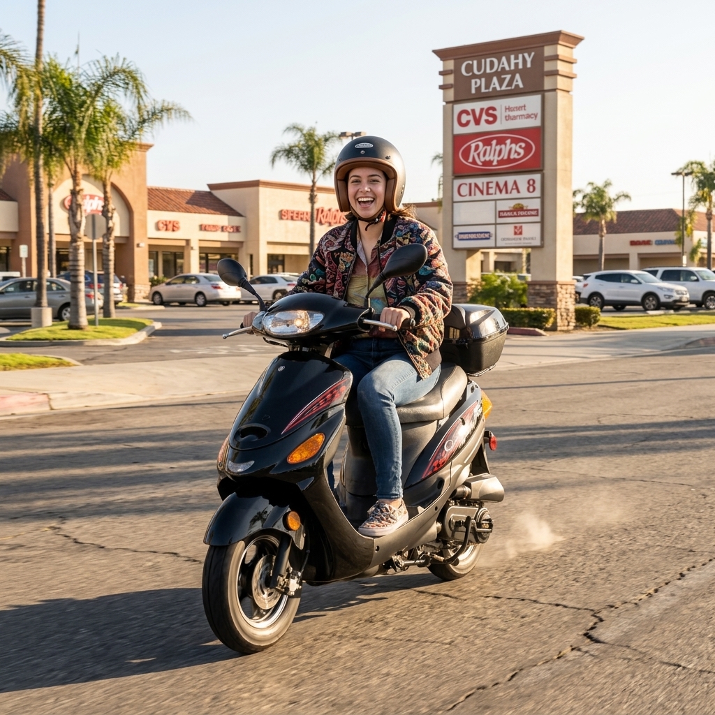Scooter 50cc en Cudahy Plaza con CVS y Ralphs — FE Motorsports