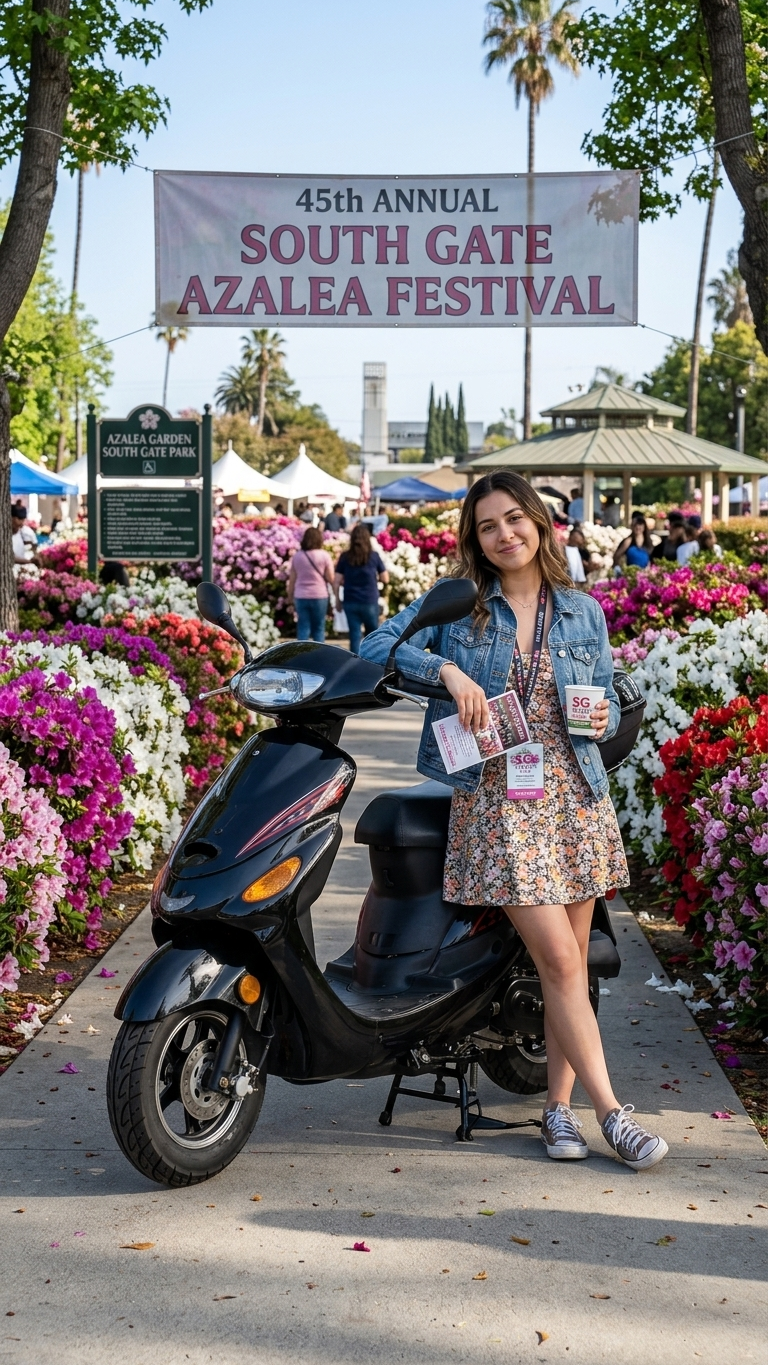 Scooter negro 50cc en el festival Azalea de South Gate — FE Motorsports