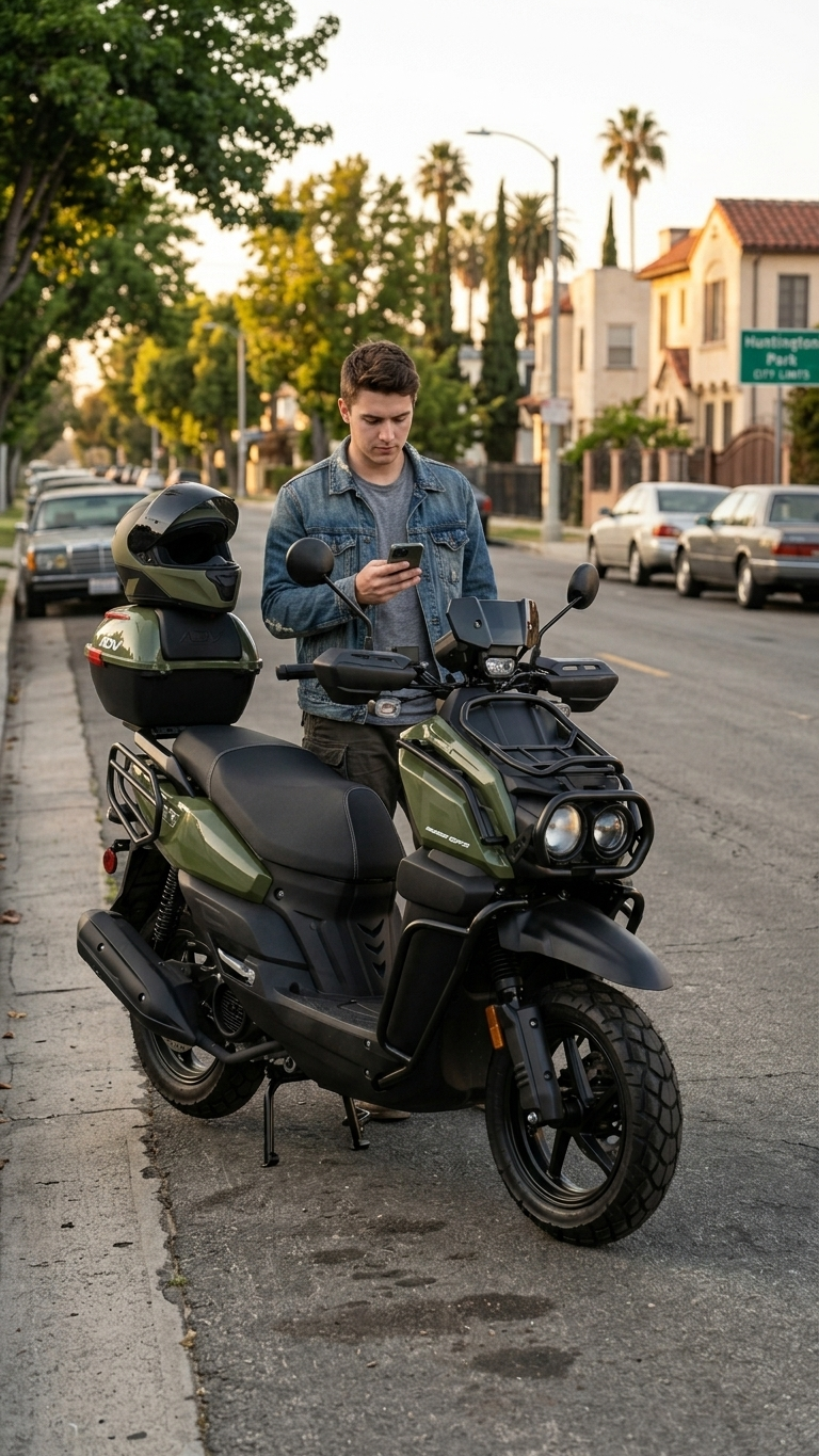Green Tank 200 scooter parked in Huntington Park — FE Motorsports