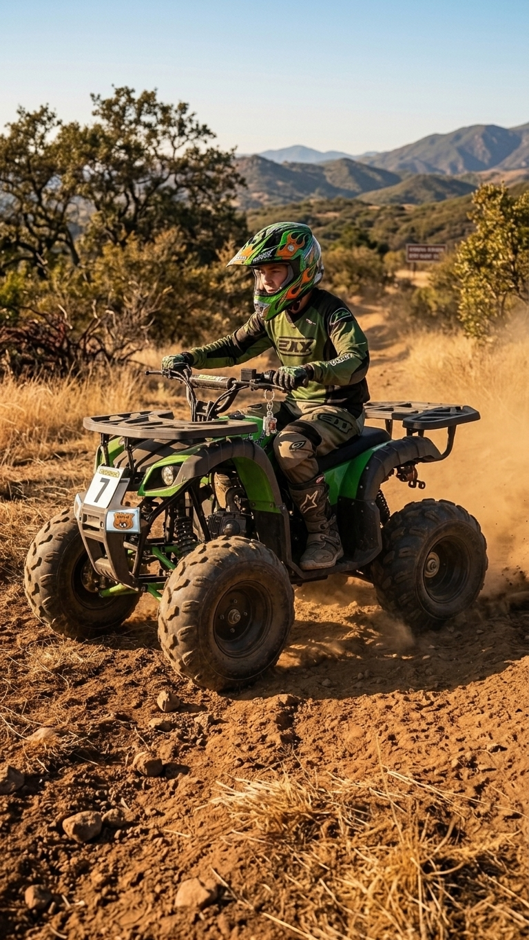 Youth rider on Apollo Rider 10 125cc ATV mountain trail California — FE Motorsports