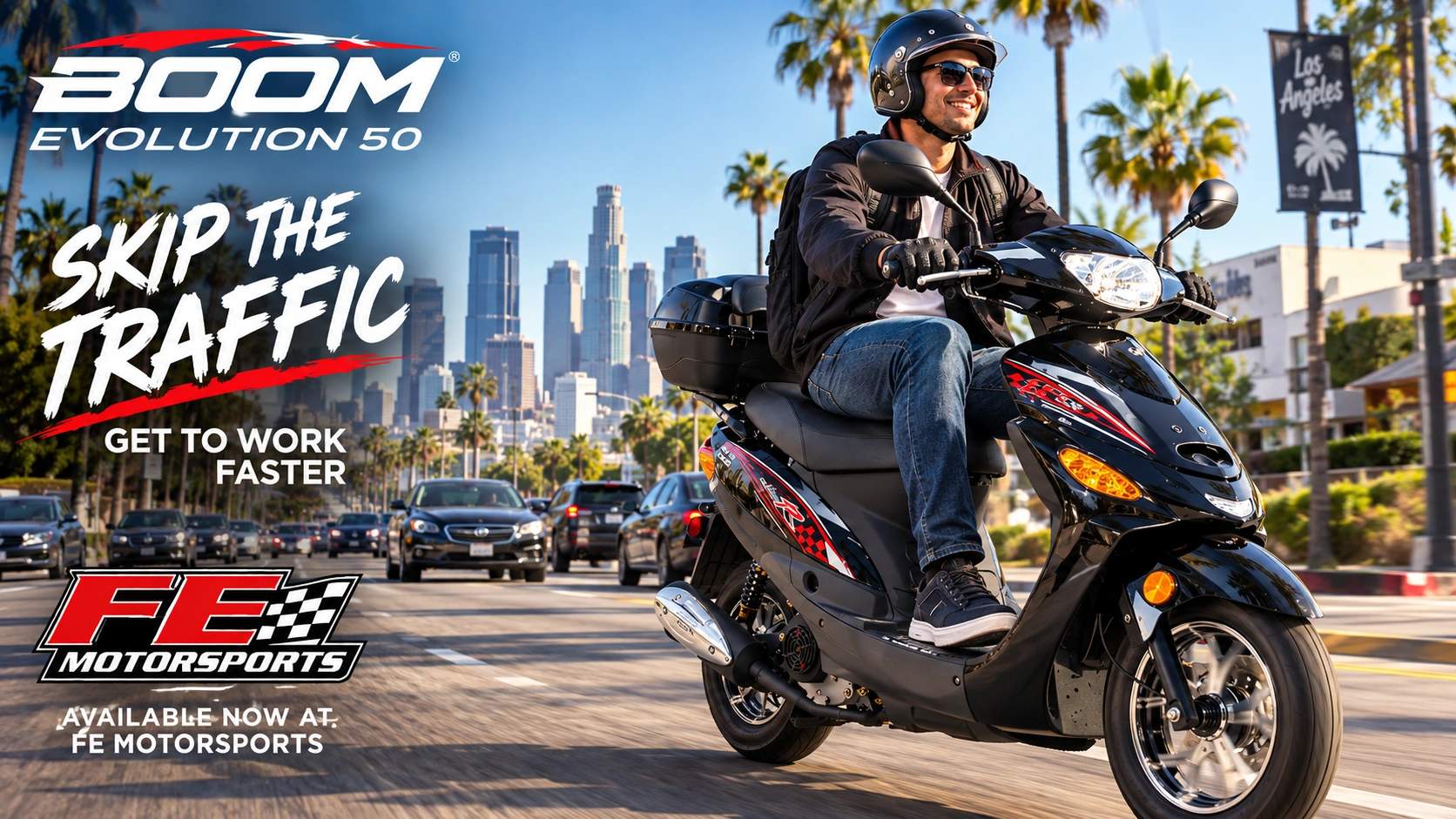 Boom Evolution 50cc scooter — cheapest commuter vehicle in Los Angeles — FE Motorsports