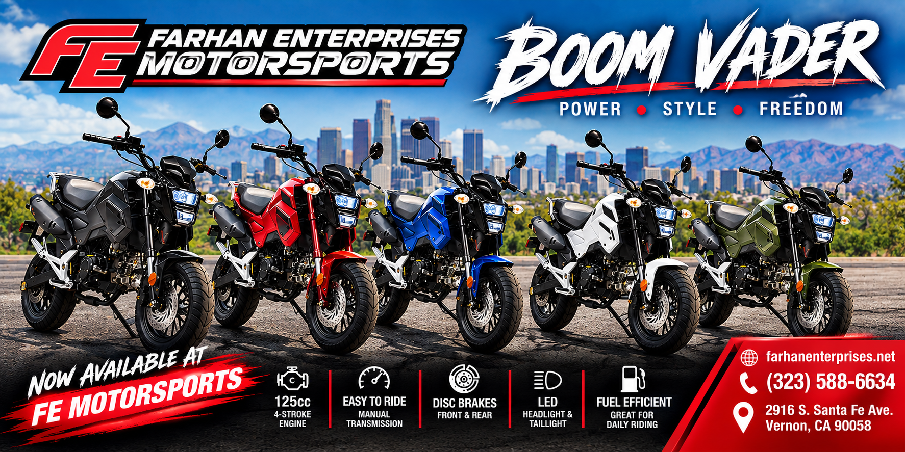 Motocicletas clon de Grom Boom Vader 125cc Los Ángeles — FE Motorsports