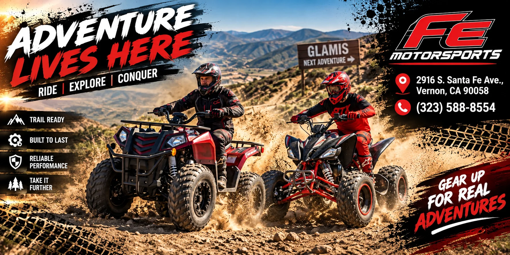 200cc adult ATV off-road riding near Los Angeles — FE Motorsports full-size ATV guide