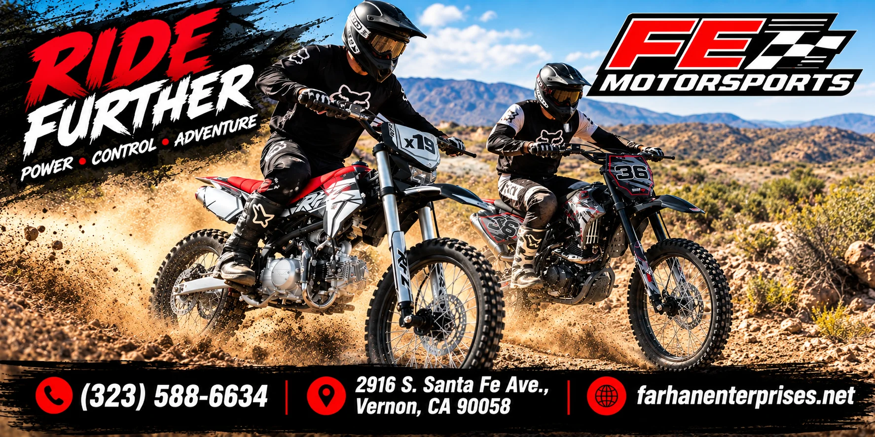 Adult dirt bikes Los Angeles — Apollo X19 and DB-36 250cc at FE Motorsports